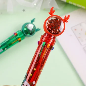 ปากกาหัวคริสต์มาส ด้ามสีแดง 10 สีในด้าม