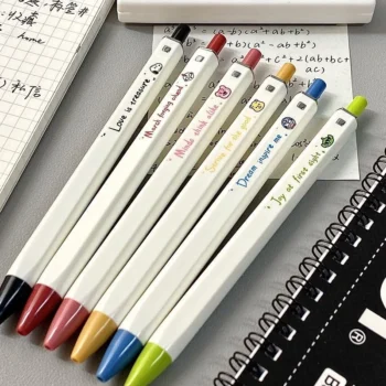 ปากกาลูกลื่นแบบแห้งเร็ว ทรงสี่เหลี่ยม หมึกคละสี 6 ด้าม