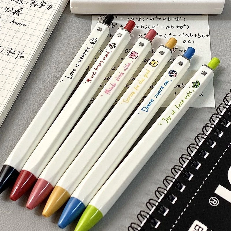 ปากกาลูกลื่นแบบแห้งเร็ว ทรงสี่เหลี่ยม หมึกคละสี 6 ด้าม