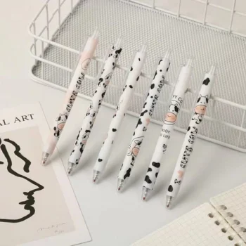 ปากกาเจล ลายการ์ตูนวัว 6 ด้าม หมึกสีน้ำเงิน