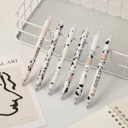 ปากกาเจล ลายการ์ตูนวัว 6 ด้าม หมึกสีน้ำเงิน