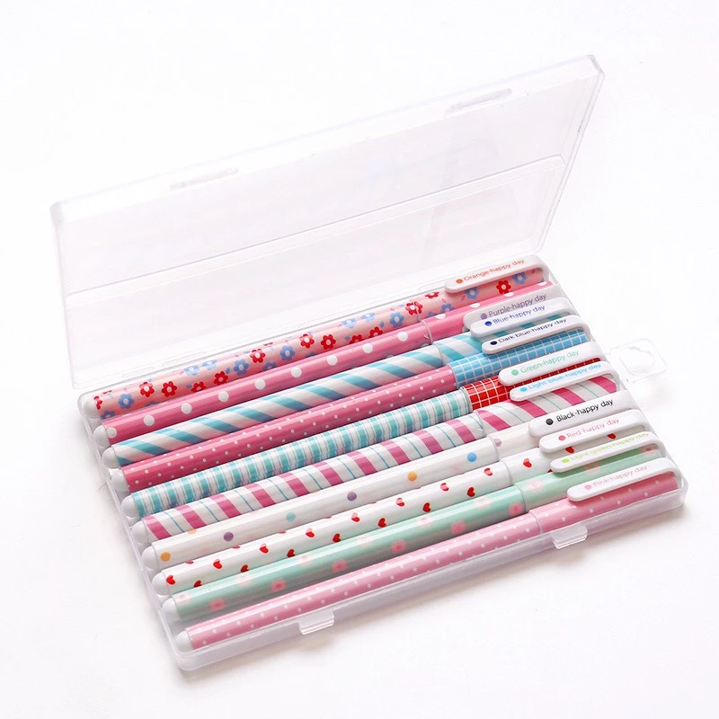 ปากกาเจลลายน่ารักพร้อมกล่อง คละลาย 10 ด้าม หมึกสีแดงและสีน้ำเงิน