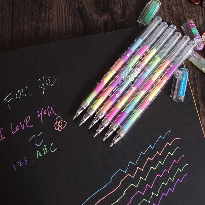 ปากกาเจลสายรุ้ง ลายน่ารัก สีสันสดใส 6 สี