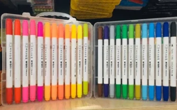 ปากกาเมจิกหัวพู่กัน 2 หัว 24 สี พร้อมกล่อง